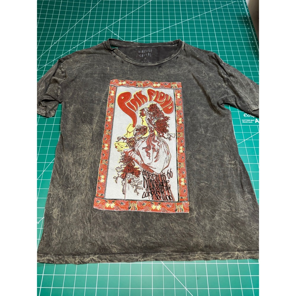 Vintage Canvas Pink Floyd Graphic T-Shirt Acid Wash Grey Distressed Rock Tee M